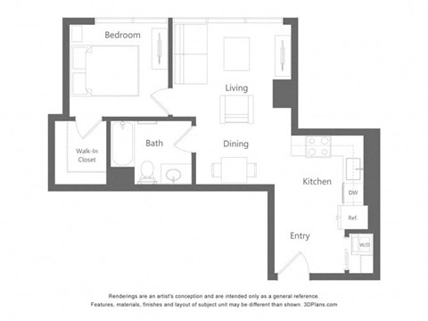 a floor plan of a unit with a bedroom and a living room